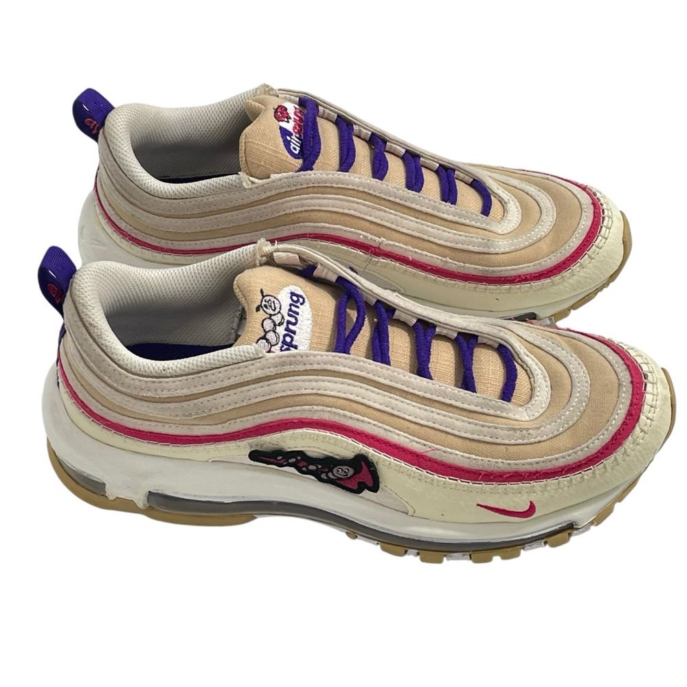 Nike Air Max 97 Air Sprung Sesame/Electro Purple Sneakers Men 7 Women 8.5 Shoes